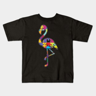 Autism Awareness Month Flamingo Puzzle Piece Kids T-Shirt